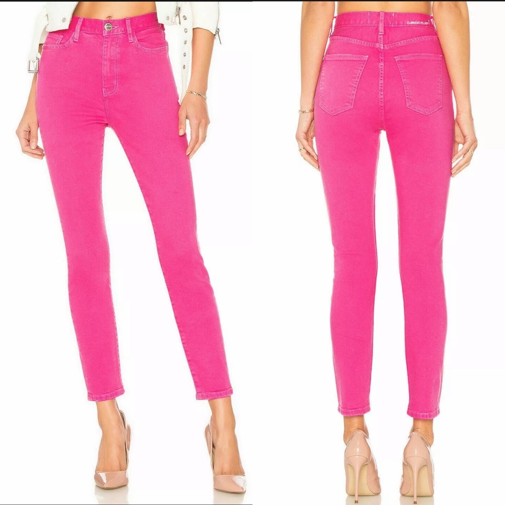 Current/Elliott Revolve Ultra High Waist Skinny Jeans Hot Pink Size 24 NWT
